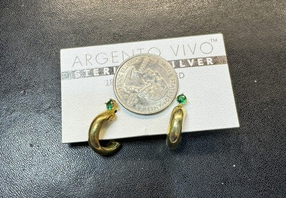 Argento Vivo 18k Gold Over Sterling Silver Huggie Hoop Earrings Green Stone $68