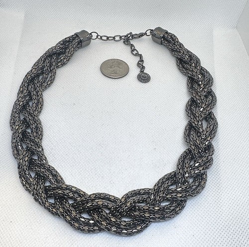 Graziano Gunmetal Dragonscale Large Braided Statement Necklace 22.5”
