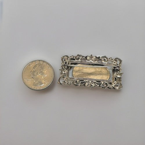VINTAGE MAMA HORSE WITH FOAL CAMEO BROOCH BLUE WHITE SILVERTONE COWBOY BOOT HAT