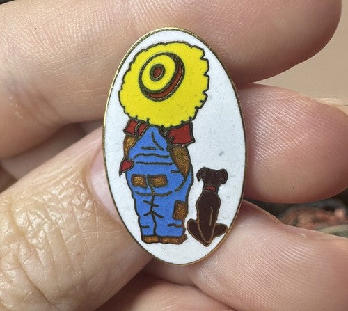 RARE Vintage 1970's Robby Hobbie and Dog Holly Hobbie Lapel Pin Enamel Cloisonne