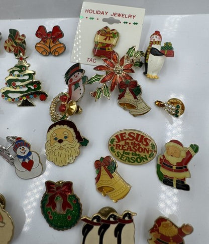 Christmas Lapel Flat Brooch Pin Lot Vintage to Modern 55 pcs Some Signed