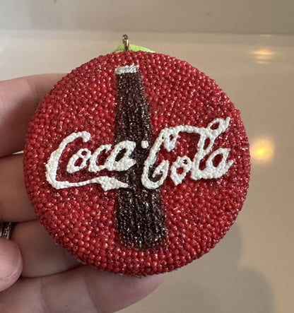 Coca Cola Red Resin Bottle Cap Christmas Ornament 2003 sparkly 2 Inches