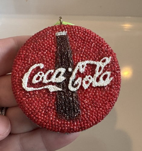 Coca Cola Red Resin Bottle Cap Christmas Ornament 2003 sparkly 2 Inches