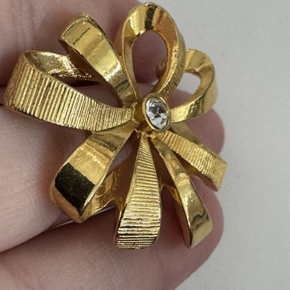 Vtg Avon Gold Tone Lapel Tie Tac Pin - Ribbon Sparkle Flower Bow Brooch