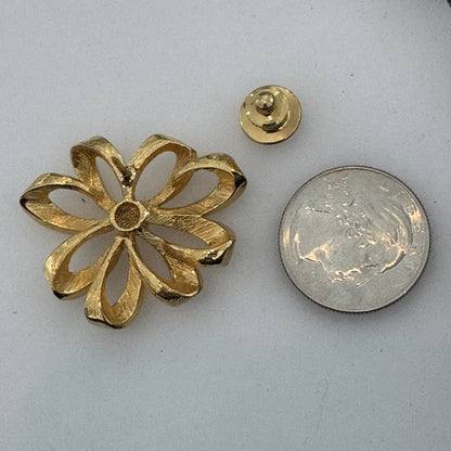 Vtg Avon Gold Tone Lapel Tie Tac Pin - Ribbon Sparkle Flower Bow Brooch