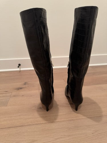 TOTEME The Wide Shaft $1130 Black Croco 50mm Boots Authentic