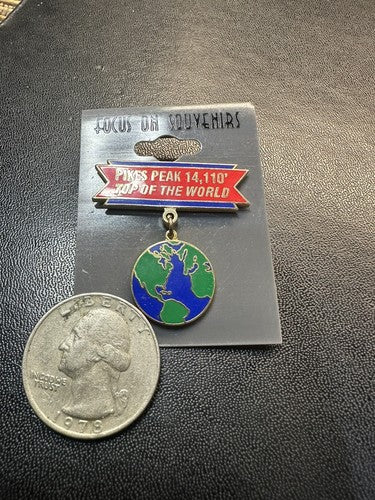 Pikes Peak 14,110’ Top of the World Earth Dangle Enamel Lapel Pin