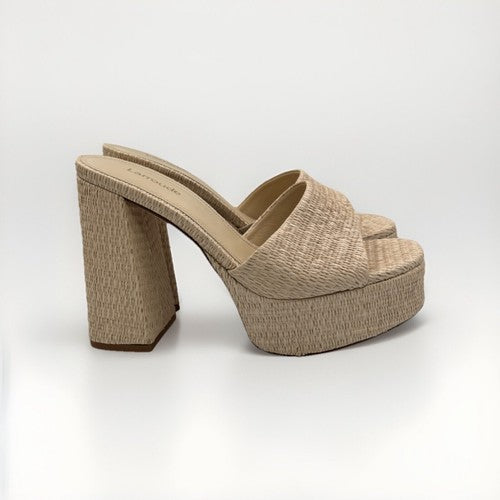 Larroude Dolly Slip On Platform Mules Raffia - Size 8 - $315 - Gorgeous!
