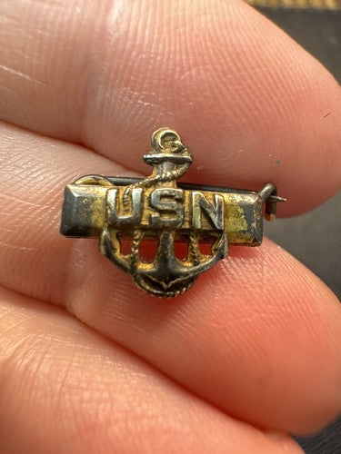WWI WW1 USN US Navy Military Chief Petty Officer Lapel Pin RARE - Gold on Silver