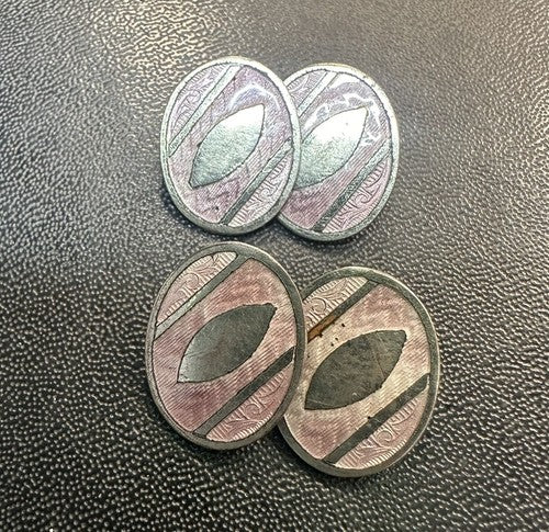 NICE VINTAGE ART DECO STYLE OVAL GUILLOCHE ENAMEL SILVER TONE CUFFLINKS
