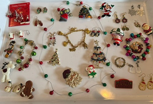 Lot Vintage To Now Christmas Pins Brooch Earrings Lot Signed Avon Hallmark 49pc