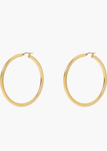 Argento Vivo STERLING SILVER Large Tubular Hoop Earrings GOLD Color 2.5” NEW