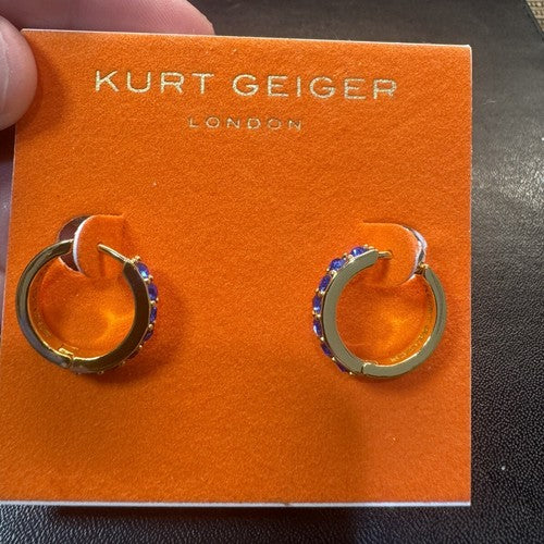 Kurt Geiger London Blue Round Leverback Earrings Be Kind $48 Gold Huggie Hoops