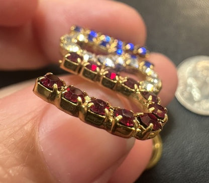 Vintage Unusual USA Rhinestone Pin Red White Blue Brooch