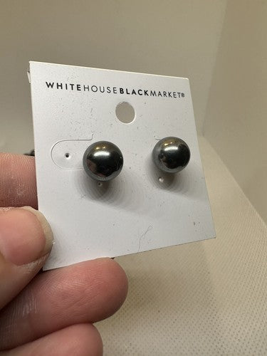 White House Silvery Black Market Black Pearl 56” Necklace & Earring Set NWT