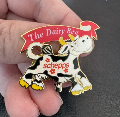 2003 Schepps Special Shape THE DAIRY BEST Cow HOT AIR BALLOON PIN HTF