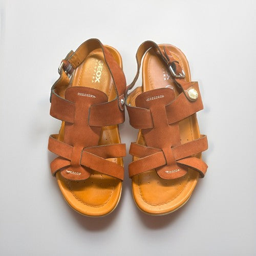Geox Respira Sandals Brown Leather Open Toe Slingback Size 38 / 7.5