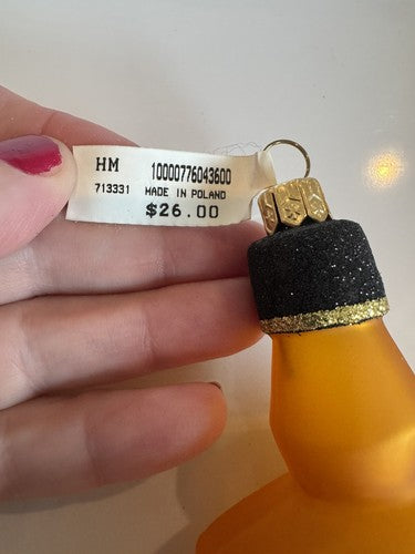 NWT- Glass Tequila Bottle Christmas Tree Ornament Orange Glitter Agave Mexico