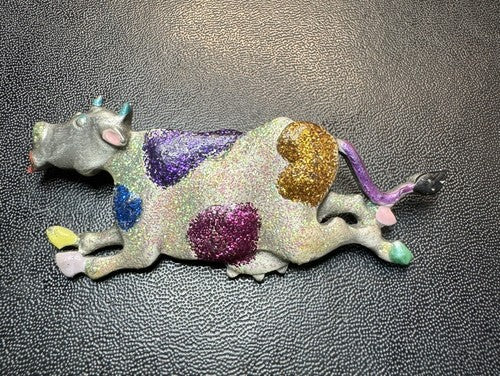 JJ '88 Jonette Dairy Cow Sparkles Pewter Pin Brooch Vtg RARE Sparkly 1988