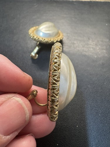 Sarah Coventry Elegant Vintage Couture Faux Baroque Pearl Golden Clip Earrings