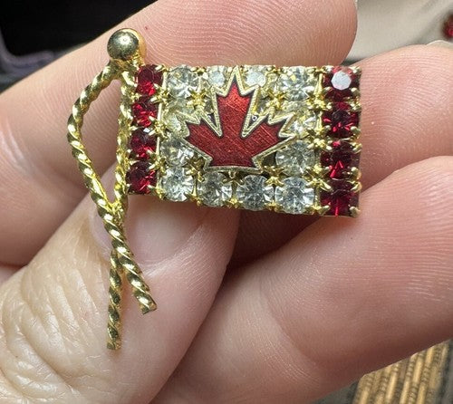 Vintage Canadian Flag Crystal Embellished brooch