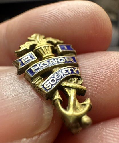 Vintage Rhode Island Honor Society Lapel Pin Anchor Engraved Likely Gold Fill