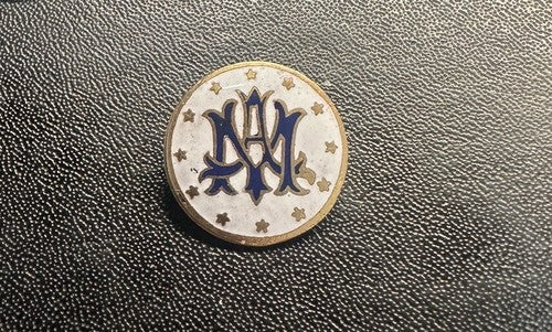 Antique Ave Maria Marian C-clasp Lapel Pin Enamel