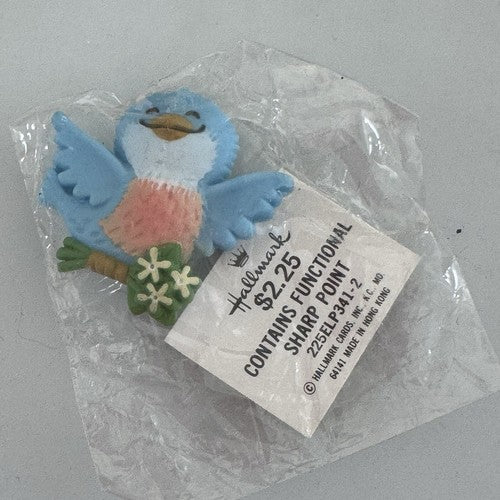 Hallmark PIN Easter Vintage BLUEBIRD with FLOWER Blue Bird 1981 Brooch NEW MIP