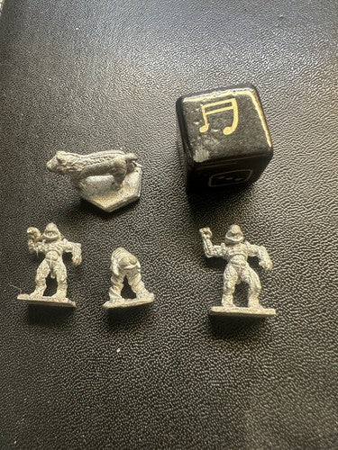 Lot of 4 metal miniatures and 1 Hand Painted Die One Figure Marked 1978