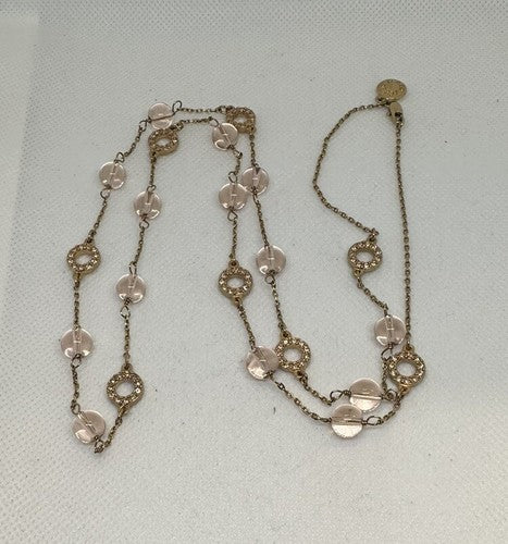 J. CREW CLEAR PINK GLASS AND RHINESTONE GOLD CHAIN 32" STATION NECKLACE