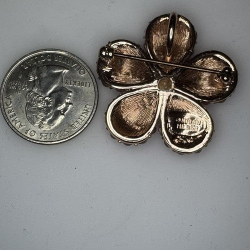 Signed Nolan Miller Ombre Pave Pink Purple Rhinestone Flower Pendant Brooch Pin