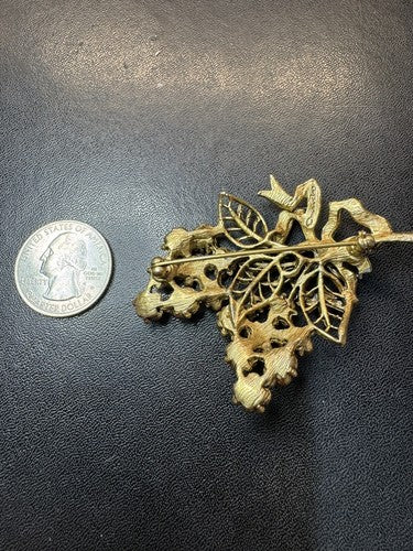 Stunning VTG Oscar De La Renta Rhinestone Large Flower & Bow Brooch