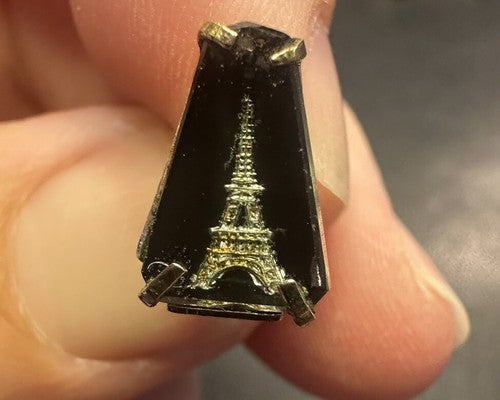 Eiffel Tower Reverse Carved Crystal Glass Tie Tack Lapel Pin Paris France