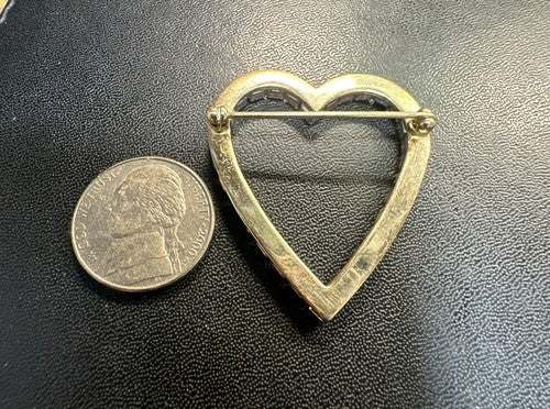 Vintage Prong Set Red Clear Crystal Rhinestone Gold Silver Heart Pin Brooch