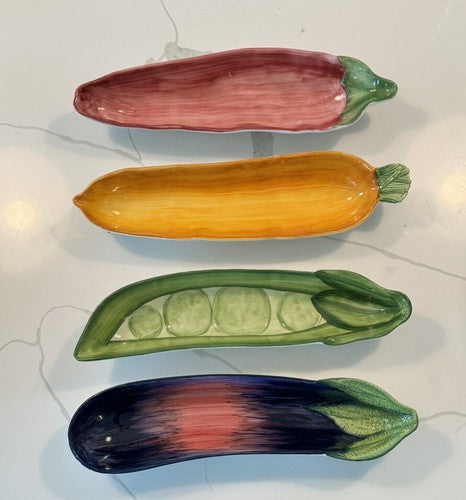 Vietri Vegetable Serving Dishes 4 set - Carrot, Pepper, Peas, & Eggplant - Italy