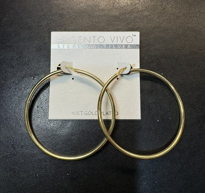 Argento Vivo STERLING SILVER Large Tubular Hoop Earrings GOLD Color 2.5” NEW