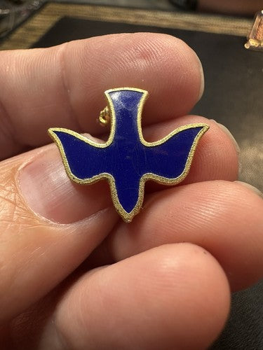 Vintage Blue Enamel Dove Lapel Pin Brooch Holy Spirit Christian Confirmation