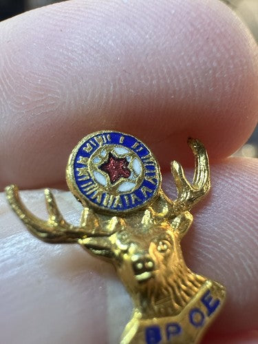 Antique Elks Lodge Gold Tone Screw Back Button Pin BPOE