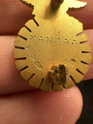 Vintage FFA State Degree Key Vocational Agriculture Pin  "Kansas" Gold Filled