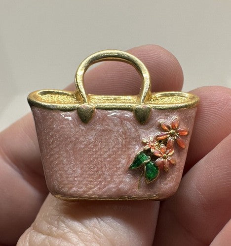 Vtg Avon Barbie Pink Enamel Pin Hand Bag Purse Tote
