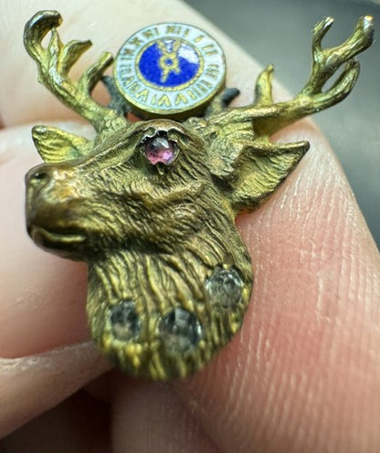 Antique Elks 3 Stone Screw Back Pin B.P.O.E. Elk Club