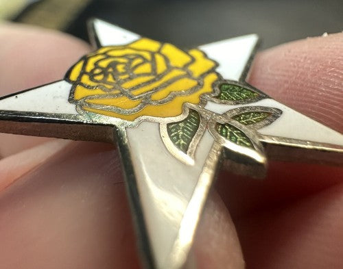 Texas Lone Star state Desert Yellow Rose On White Star Lapel Pin Logo
