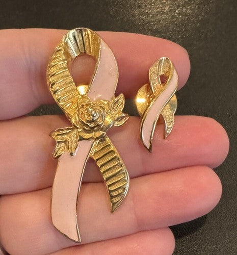 VINTAGE SET OF 2 BREAST CANCER AWARENESS SIGNED AVON PINS 