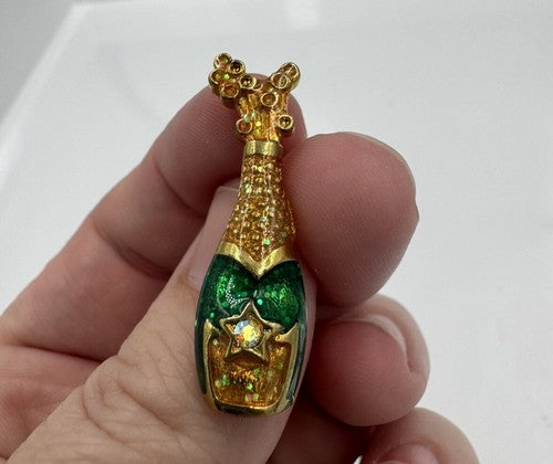 VINTAGE GLITTER AURORA BOREALIS CHAMPAGNE BOTTLE PIN NEW YEAR’S EVE