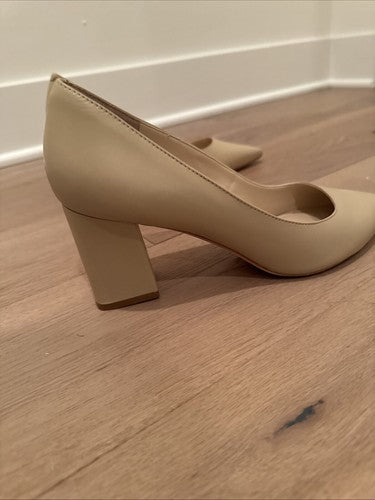 Marc Fisher LTD ZALA BLOCK HEEL POINTY TOE PUMP Light Natural Leather Size 9