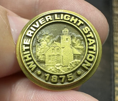 White River Light Station Lake Michigan Lighthouse Pin Tie Tack 24k Gold Plate