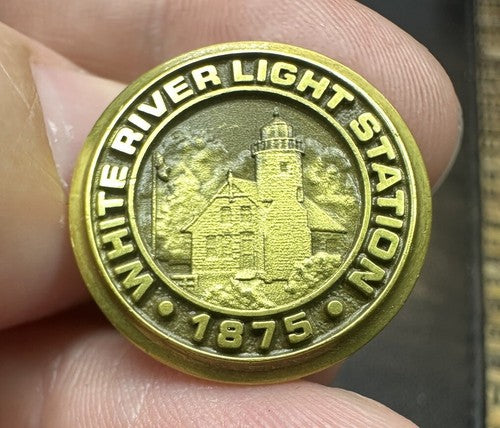 White River Light Station Lake Michigan Lighthouse Pin Tie Tack 24k Gold Plate