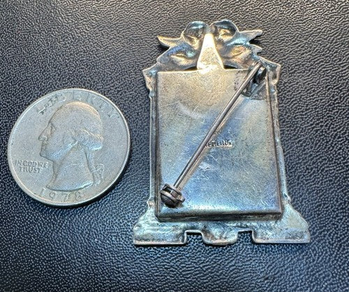 Vintage Art Deco Photo Picture Frame 925 STERLING Silver Ornate Brooch Pin