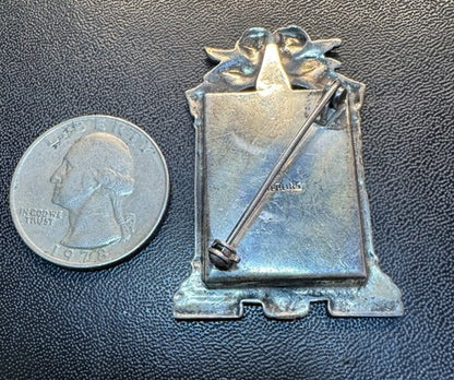 Vintage Art Deco Photo Picture Frame 925 STERLING Silver Ornate Brooch Pin