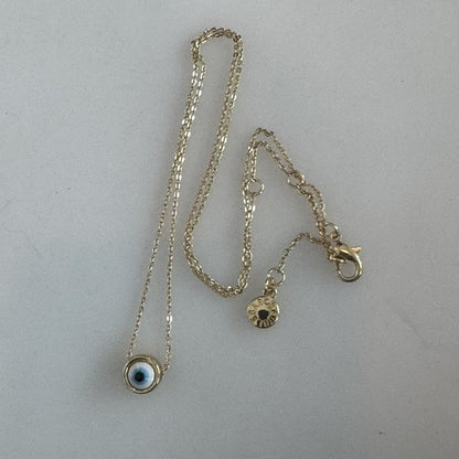 Baublebar Evil Eye Pendant Necklace Gold Tone Bauble Bar 17” Extender NWOT $38